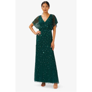 ADRIANNA PAPELL
HAND-BEADED 3D FLORAL BLOUSON LONG GOWN IN DUSTY EMERALD US 8